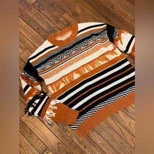 Argyle Aztec Western print fringe heavyweight sweater